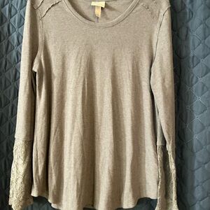 Knox Rose Beige Long Sleeve Top with Lace